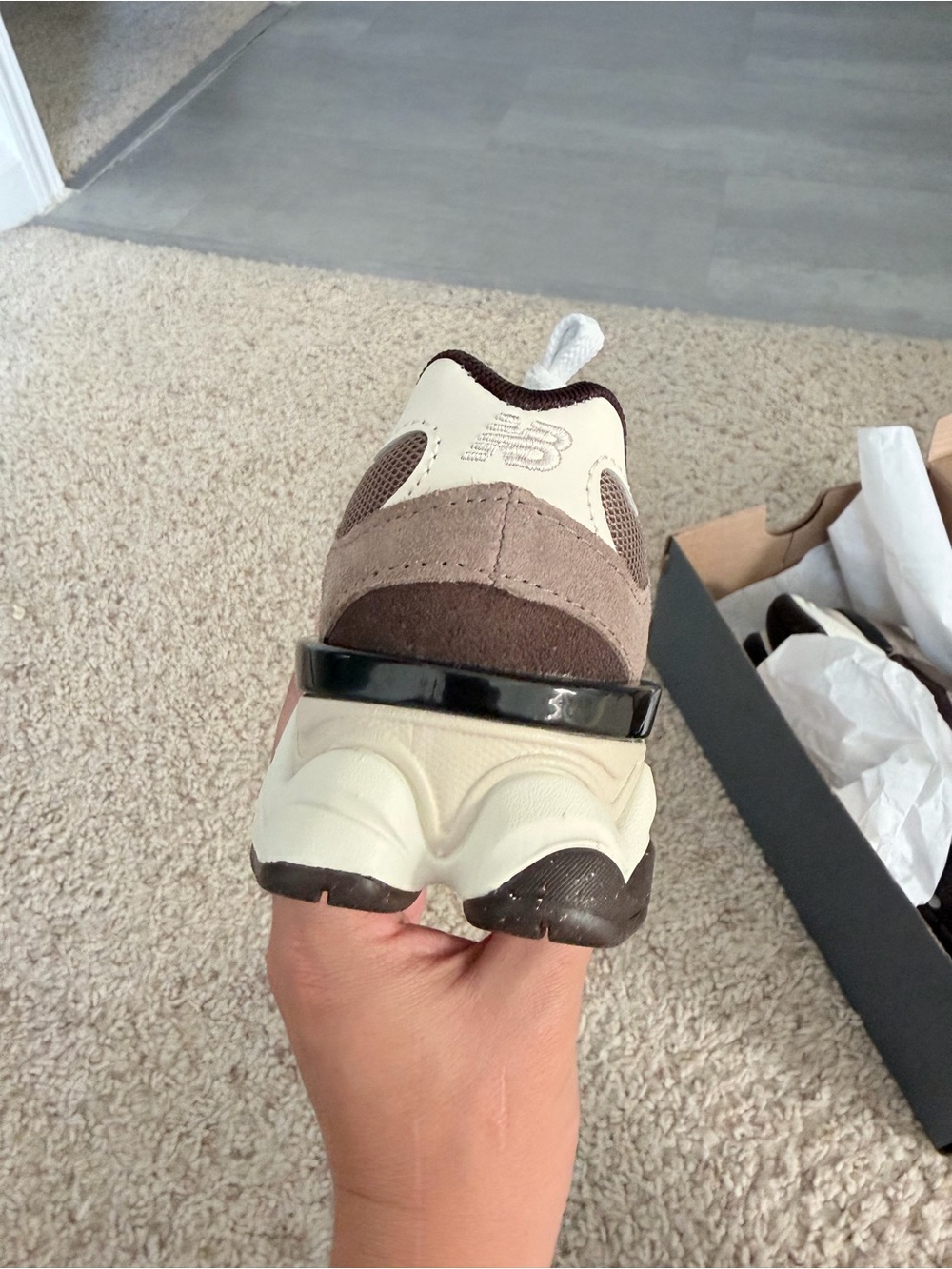 New Balance9060 Brown and Tan Suede Mesh Trainer - Picture 3 of 7
